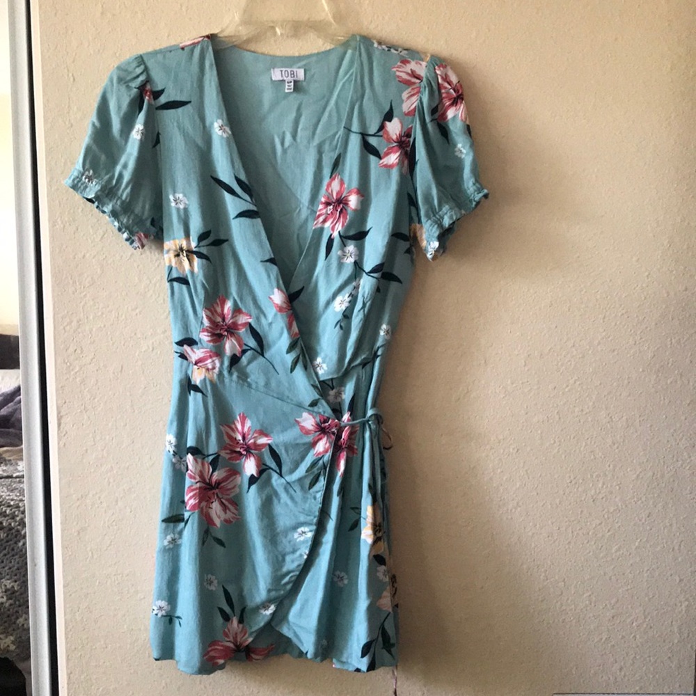 Blue, floral, tie around sundress